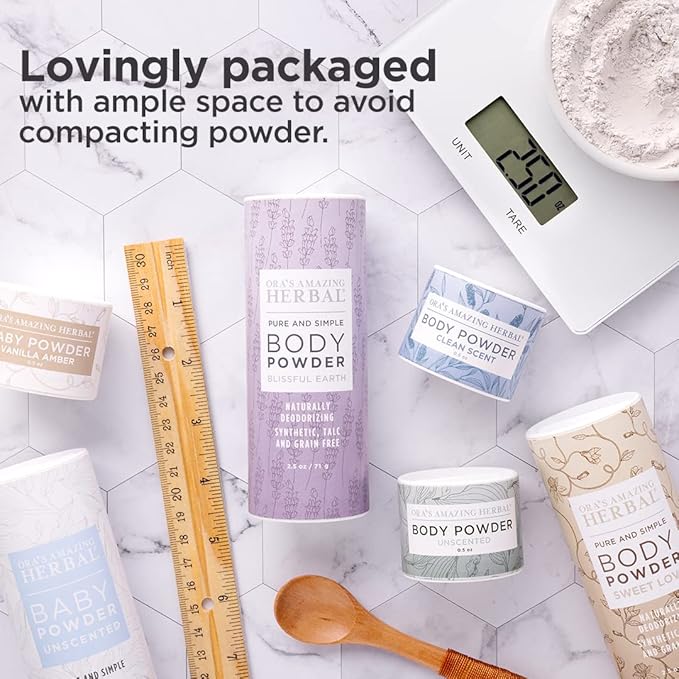 Baby Powder Talc-Free, Real Vanilla Amber Natural Scent, Cornstarch Free Arrowroot and Clay Based Powder, Synthetic Fragrance Free, Ora's Amazing Herbal, 2.5 oz