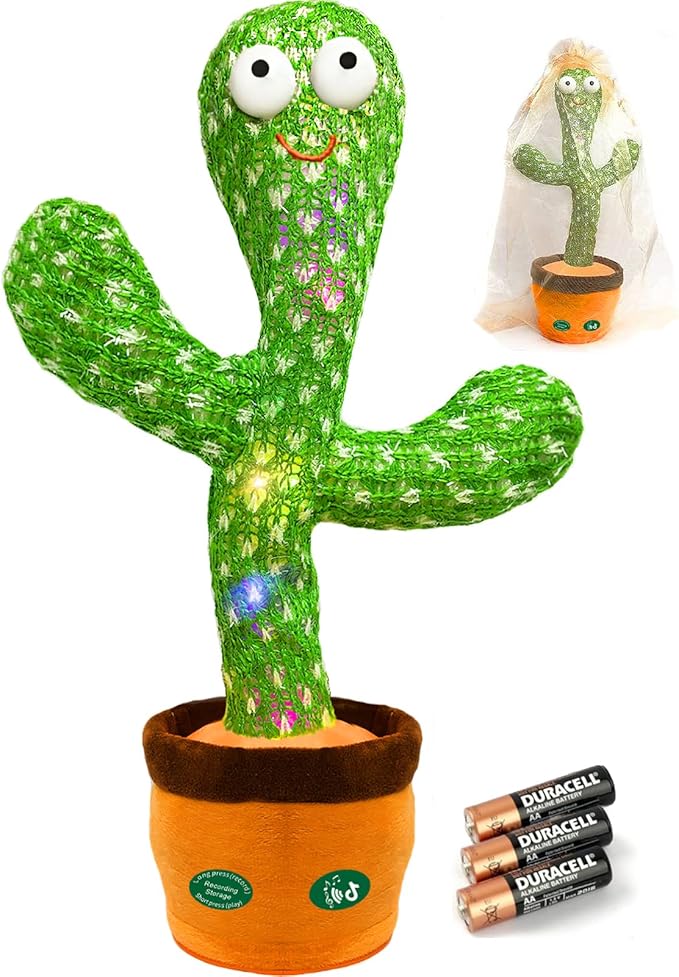 Dancing Talking Cactus Toy Mimics Back, Cactus Baby Toy Singing Mimicking Repeating Recording, Silly Sunny The Cactus Gift Yarn Bag Wrapped with 3xAA Battery (Volume Adjustment)