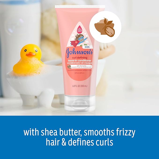 Johnson's Kids' Curl Defining Leave-In Conditioner with Shea Butter, Smooths Frizz & Defines Waves & Curls for 24 Hours, Hypoallergenic, 6.8 fl. oz