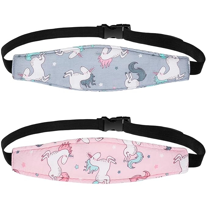 HESTYA 2 Pcs Carseat Head Support Toddler Stroller Seat Headrest for Sleeping Traveling Neck Relief Headband Strap for Kids Children Toddler Infant(Unicorn)
