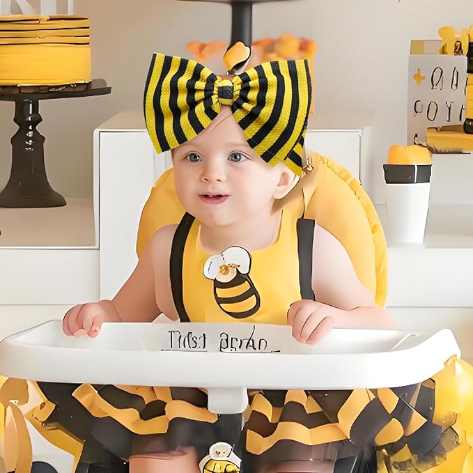 YanJie 7'' 2Pcs Bee Baby Bows for Girls Yellow Headbands for Infant Toddlers Summer Hair Bow Accessories Stripe Outfits for Girl Baby Hair Accessory Gift