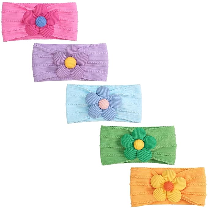 CÉLLOT 5 Pcs Baby Flower Headbands Baby Girls Nylon Headbands Soft Hairbands Hair Accessories for Newborn Infant Toddler Kids(Spring Summer Vibe)