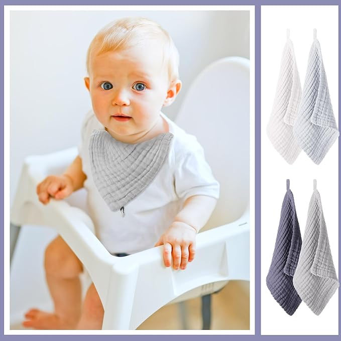 8 Pcs Baby Washcloths for Newborn 12 x 12 Inch Muslin Face Towels Cotton Absorbent for Delicate Skin Soft Muslin Cloth Reusable Baby Registry as Shower Gift, 4 Colors (Classic Color)