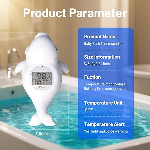 Doli Yearning Baby Bath Thermometer for Newborn & Infant - Floating Digital Water Temperature Monitor with Timer & LCD Display - Safe Bathing Essentials for New Moms