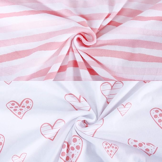 Bassinet Sheets Compatible with AirClub, GoFirst and MiClassic Bassinet Bedside Sleeper, 2 Pack, 100% Jersey Knit Cotton Fitted Sheets, Pink Stripes and Hearts Print for Baby Girls