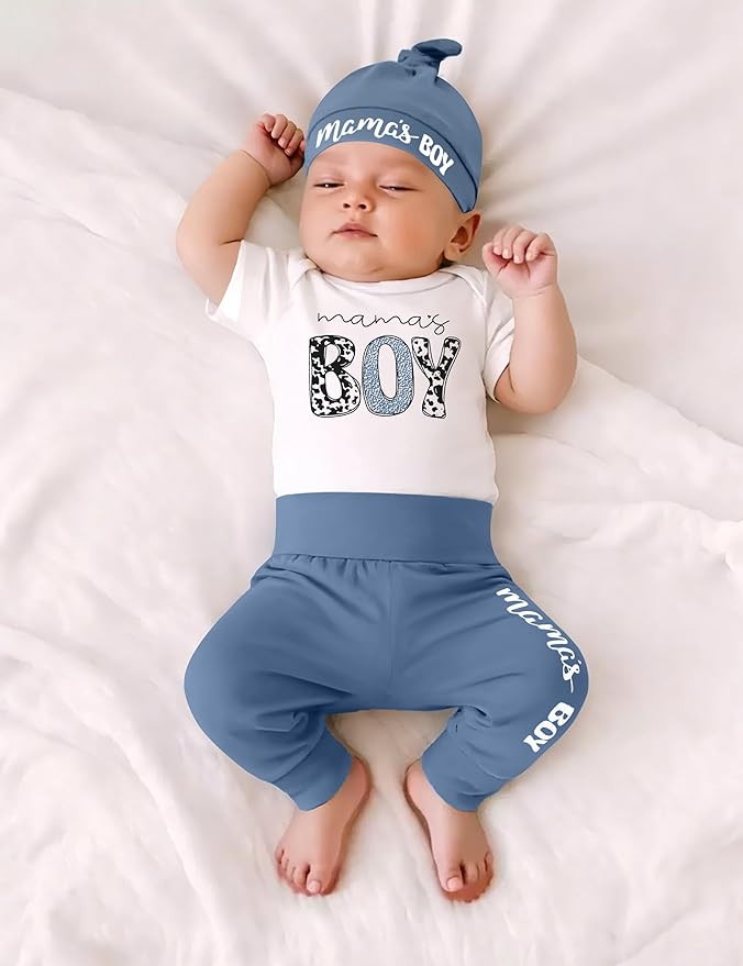 Fommy Newborn Baby Boy Clothes New to The Crew Letter Print Romper+ Pants+Hat 3PCS Outfit