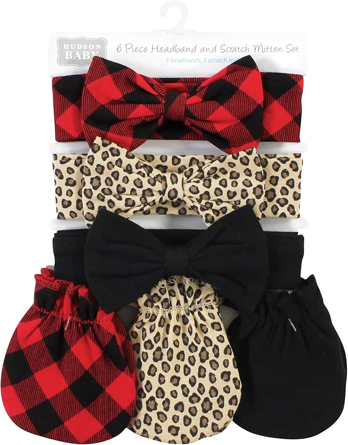 Hudson Baby baby-girls Cotton Headband and Scratch Mitten Set