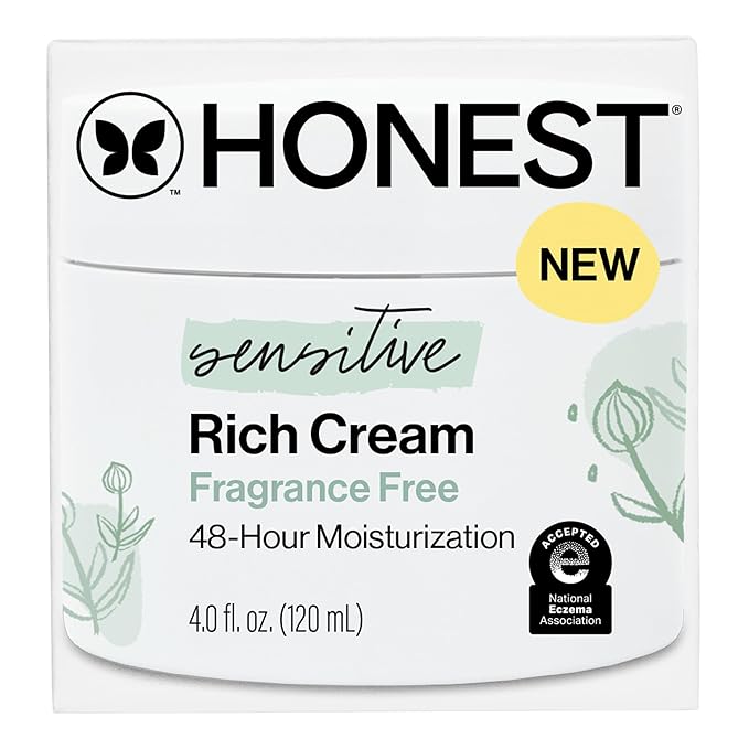 The Honest Company Sensitive Skin Rich Cream, Shea Butter, Blend of Bisabolol + Ginger Root Extract, Safe for Baby's Sensitive Skin, Dermatologist Tested, Hypoallergenic, Fragrance Free, EWG Verified