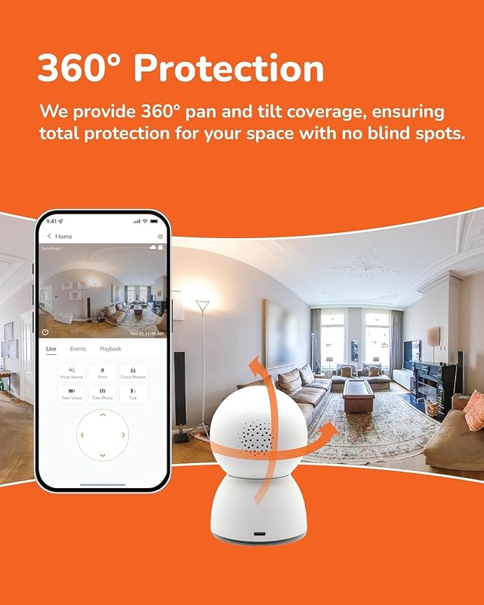 Sensforge 2.5K Indoor Pan-Tilt Dome Security Camera, AI Human & Pet Detection, 360° Coverage, Two-Way Audio, Dual-Band Wi-Fi (2.4G/5G), 64GB SD Card Included, No Monthly Fees (2, White)