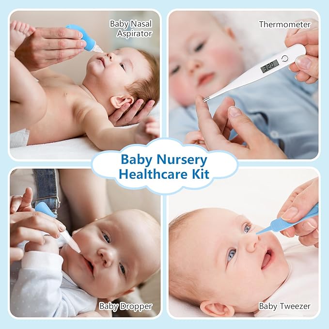 Megainvo Baby Grooming Kit, 24 Pcs Baby Care Kit, Baby Nail Trimmer Set with Light, Newborn Nursery Baby Essential Care Kit Nail Clippers Hair Comb Brush Infant for Neewborn Boys Girls