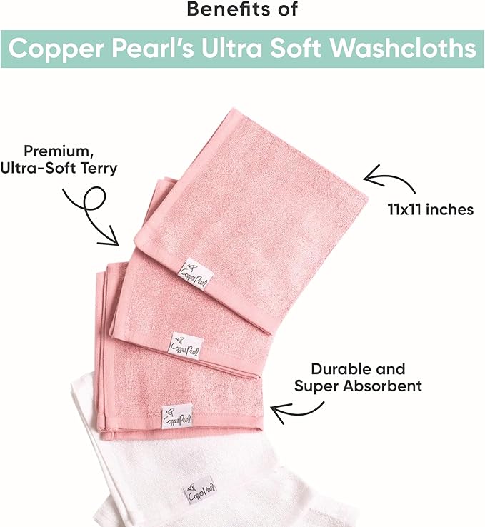 Copper Pearl 6 Ultra Soft Baby Bath Washcloths Premium Large Soft Piper 11" x 11" Towels