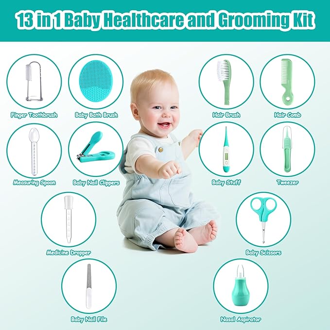 Baby Grooming Kit, Infant Safety Care Set with Hair Brush Comb Nail Clipper Nasal Aspirator,Baby Essentials Kit for Newborn Girls Boys