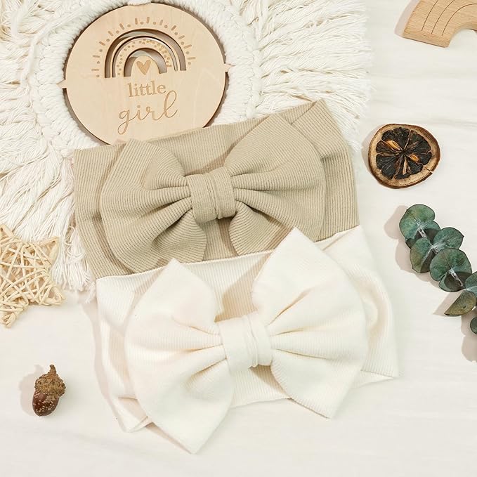 JOYOYO 3 Pcs Soft Wide-Knit Baby Headbands with Large Bow Hair Accessories for Newborn, Infant, Toddler, Kids