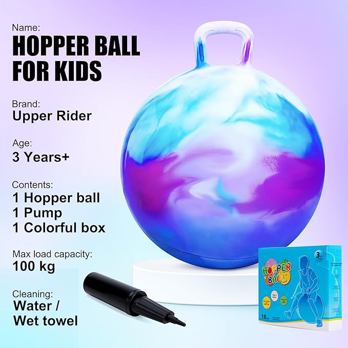 Upper Rider Easter Basket Stuffers for Kids, Hopper Ball for Kids 6-12, Bounce Ball with Handle for Age 6 7 8 9, 22" Hopping Ball Toy for Indoor Outdoor Camping Gift, Purple Blue