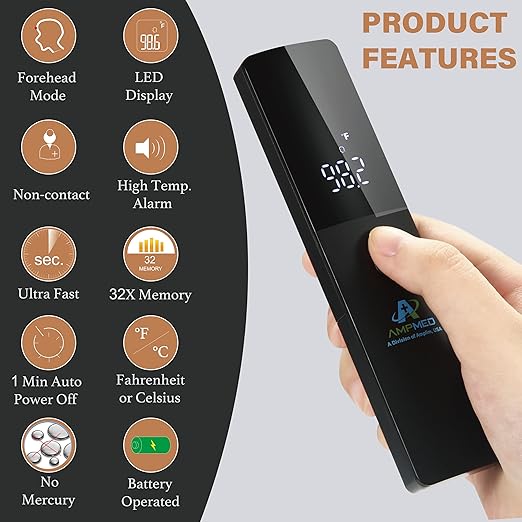 Amplim No-Touch Forehead Thermometer for Adults and Kids, Non-Contact Digital Baby Thermometer for Infants/Newborns, Medical Grade Touchless Temporal Thermometer for Fever