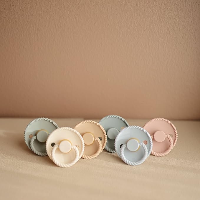 FRIGG Rope Natural Rubber Baby Pacifier | Made in Denmark | BPA-Free (Olive/Sage, 0-6 Months)
