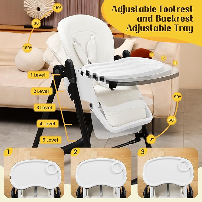 6-in-1 Convertible High Chair with Rocker | Baby High Chair for Newborn to Toddler (0-3 Years) | Adjustable, Foldable & Easy-Clean with Dishwasher Safe Tray & Tool-Free Assembly, Black White