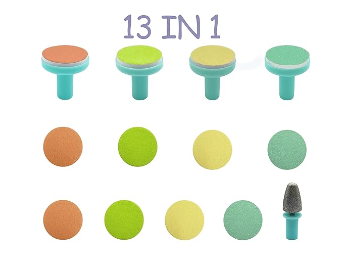 Electric Nail Trimmer Replacements,13 in 1- Baby Electric Nail Buffer Sandpaper Pads (Assorted Pads with Green Base)
