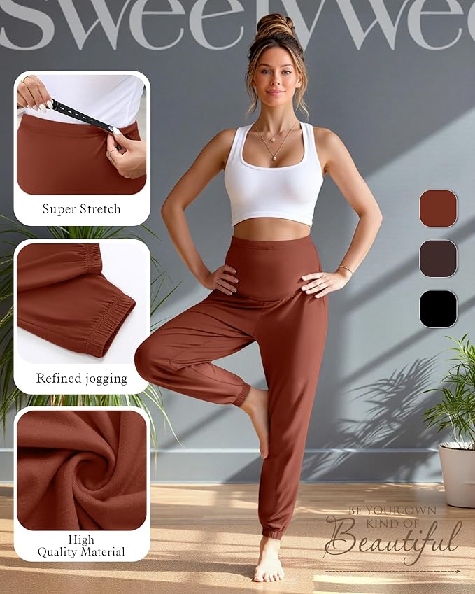 3 Pack Women's Maternity Pants Maternity Jogger Sweatpants Over The Belly Stretchy Pregnancy Pants with Pockets