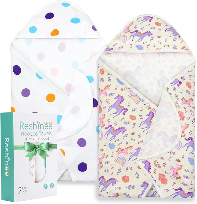 2 Pack Baby Hooded Towel,Viscose for Bamboo Baby Bath Towels Soft for Newborn, Baby Girls Shower Gifts, Bath Essential for Toddlers Girls (Unicorn, 29”x 29”)
