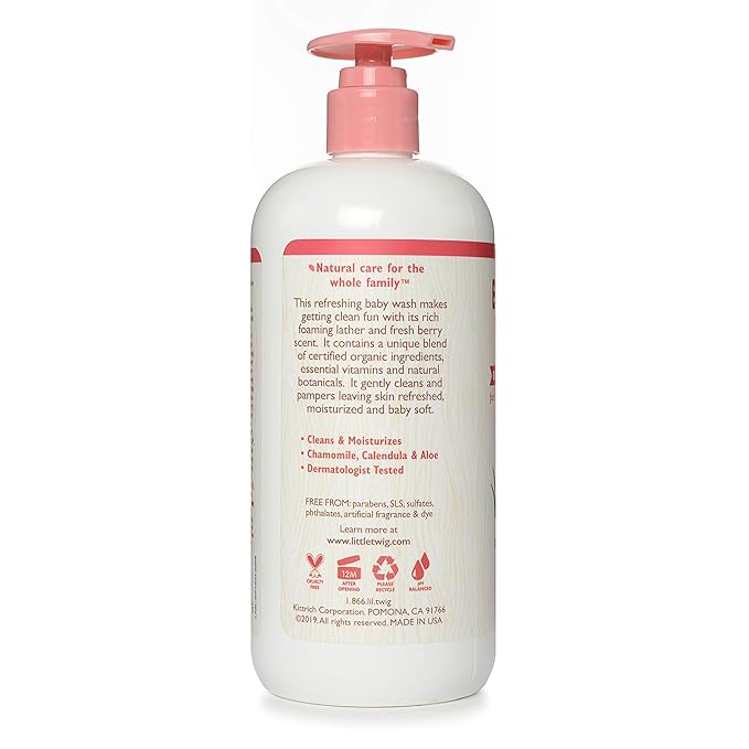 Little Twig 2-in-1 Baby Wash, Hypoallergenic Body Wash with Organic Ingredients, Baby Bath Essentials, Berry Pomegranate, 17 fl. oz.