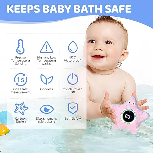 Bath Thermometer with LED Display and Temperature Warning, Digital Room Fahrenheit Water Temperature Thermometer, Infant Bath Toys Floating Toy Safety Thermometer for Kids Newborn, Yellow