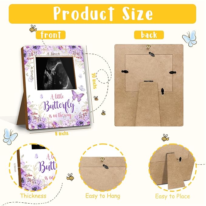 ALodr Butterfly Baby Shower Decorations, Butterfly Baby Shower Sign Picture Frame, Girl Decor for Gender Reveal, Pregnancy Milestone Keepsake, Pregnancy Announcement Sonogram Photo Frames
