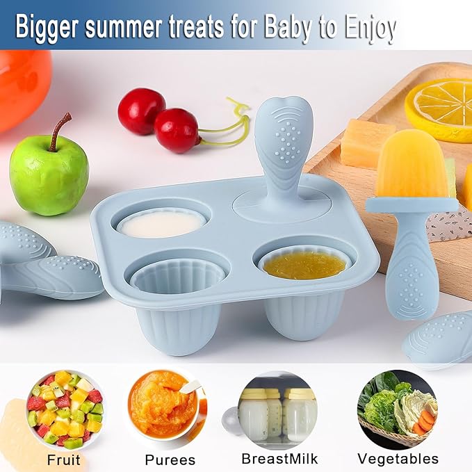 Silicone Popsicle Molds, Mini Breastmilk Popsicle Molds with Sticks, Frozen Breast Milk Teether Popsicle Maker Ice Pop Molds for Infant Feeding Spoon (2Set-Green)