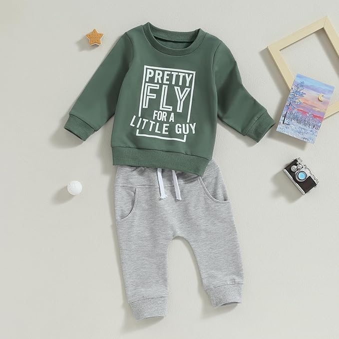 wdehow Toddler Baby Boy 2Pcs Outfits Letters Print Pullover Tops + Drawstring Pants Set Fall Winter Clothes