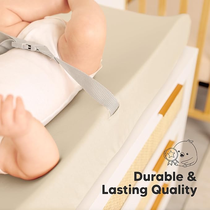 2-Pack Baby Changing Pad Cover for Girl, Boy - 32x16 Soft Viscose Derived from Bamboo Baby Diaper Changing Table Pad Cover Sheets, Neutral, Snug Fit Nursery Diaper Change Sheets (Cameo)