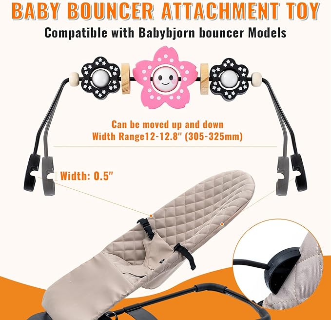 THE KENKYO Wooden Bouncer Toy Bar for Baby Bjorn, Rotatable Bouncer Toy Bar Attachment for Curious Babies, Sensory Learning Toys for Toddler, Baby Spinning Toys