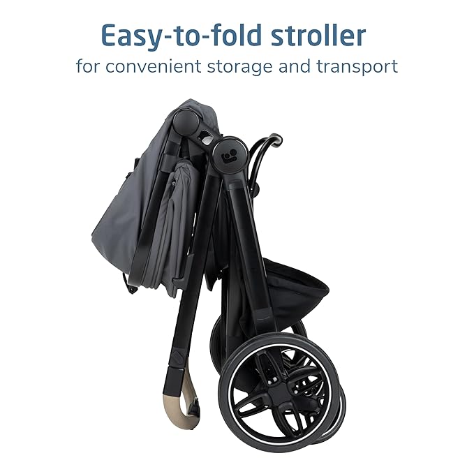 Maxi-COSI Zelia Pro 5-in-1 Travel System with Mico Pro Infant Car Seat, Baby Stroller Combo, Reversible Seat, Large Wheels, Adjustable Handle, Newborn to Toddler, Lightweight, Sea Salt
