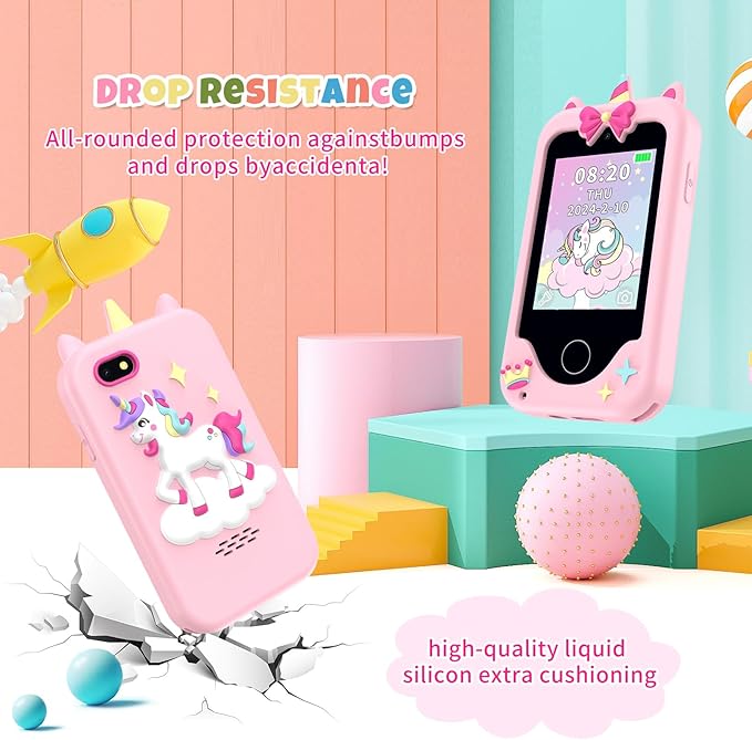 Nikuku Kids Smart Phone for Girls, Toddler Christmas Birthday Gifts for 3-8 Year Old, Childrens Pretend Cell Phones with Puzzle Games, 2.8" Touchscreen Learning Play Toy with Dual Camera(Pink)