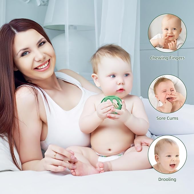 MCGMITT Baby Montessori Sensory Toys for 0-6 6-12 Months, Easy Grasp Silicone Baby Teether Teething Rattle Toy, BPA-Free Infant Teether Ball Chew Rattle Toys, Removable Inner Ball, Soft Hollow Design