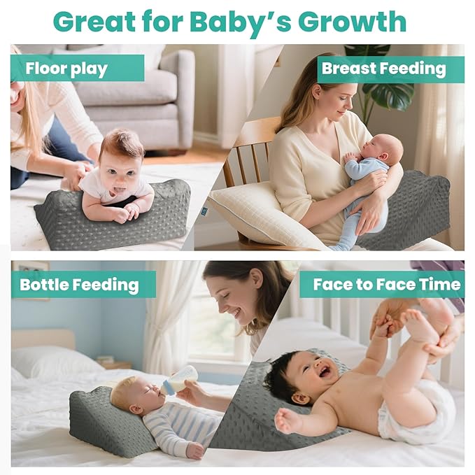 Baby Tummy Time Prop for Neck and Shoulder Strength Growth, Memory Foam Nursery Support for Infant Baby Washable Removable Cover
