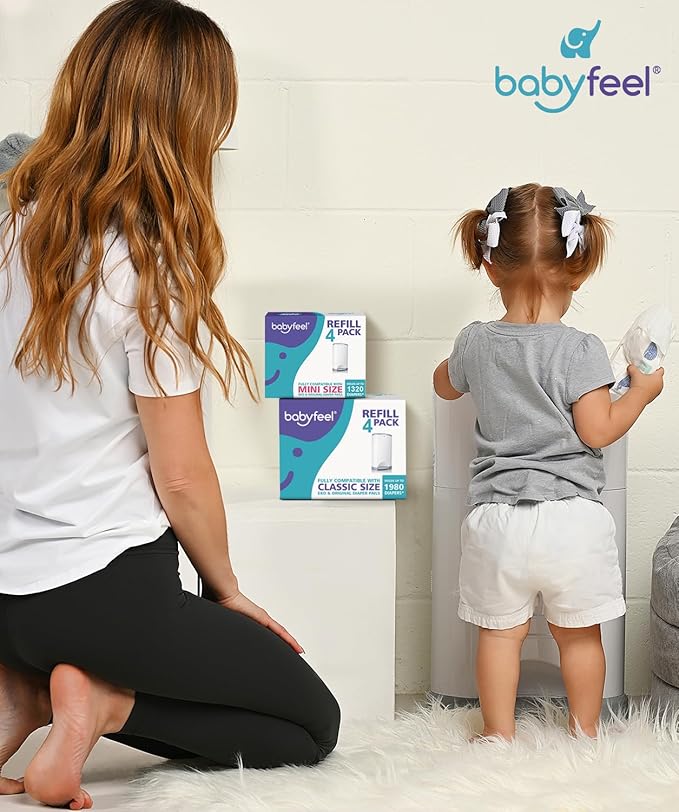 Babyfeel Refills Compatible with DEKOR CLASSIC Diaper Pails | 8 Pack | Exclusive 30% Extra Thickness | Diaper Pail Refills with Powerful Odor Elimination | Powder Scent | Holds up to 3960 Diapers