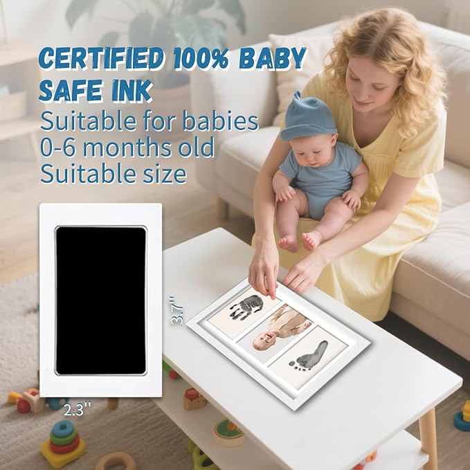 Inkless Baby Hand and Footprint Kit - No Mess Ink Pad for Handprint Girl - Clean Touch Dog Paw Print Kit, Personalized Baby Shower Gifts, Nursery Newborn Keepsake Frame(White)