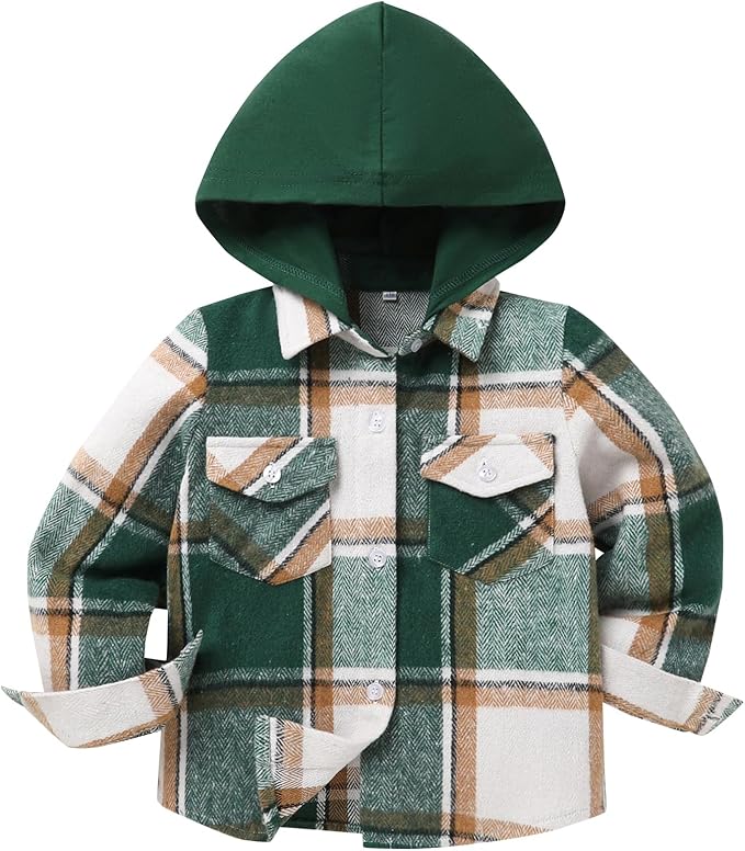 YOUNGER STAR Toddler Kids Boys Girls Flannel Hooded Plaid Shirt Button Baby Red Clothes