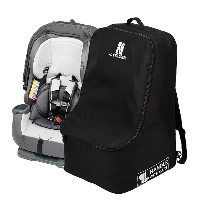 J.L. Childress Padded Backpack Car Seat Bag - Travel Bag for Airplane, Fits Most Baby & Infant Car Seats, Boosters, & Carriers, Accessories for Gate or Baggage Check, AirTag Compatible - Deluxe, Black