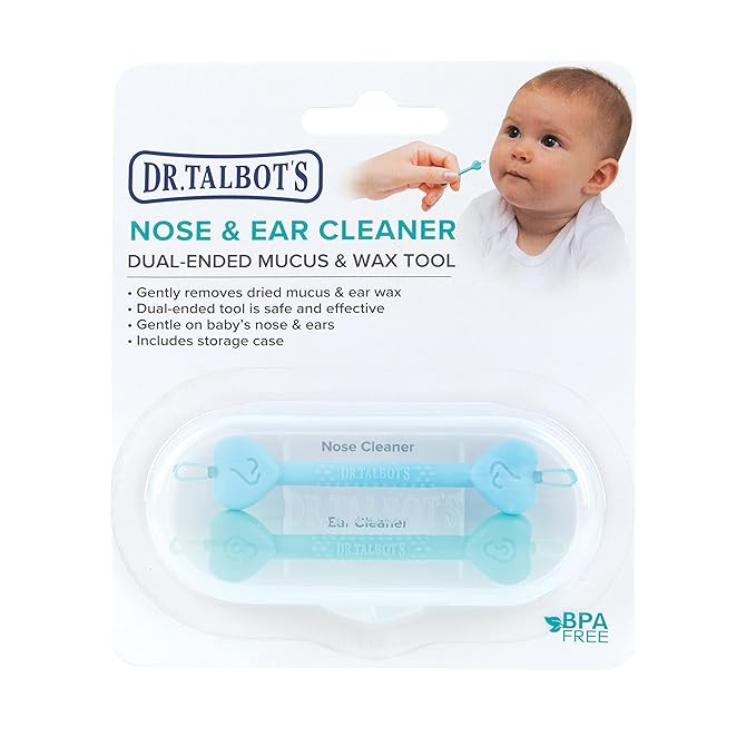 Dr. Talbot’s Baby Safe Nose and Ear Cleaner Set with Hygienic Travel Case, Gentle Dual-Ended Easy Mucus and Wax Remover Tool, 2 Pack, Neutral Colors