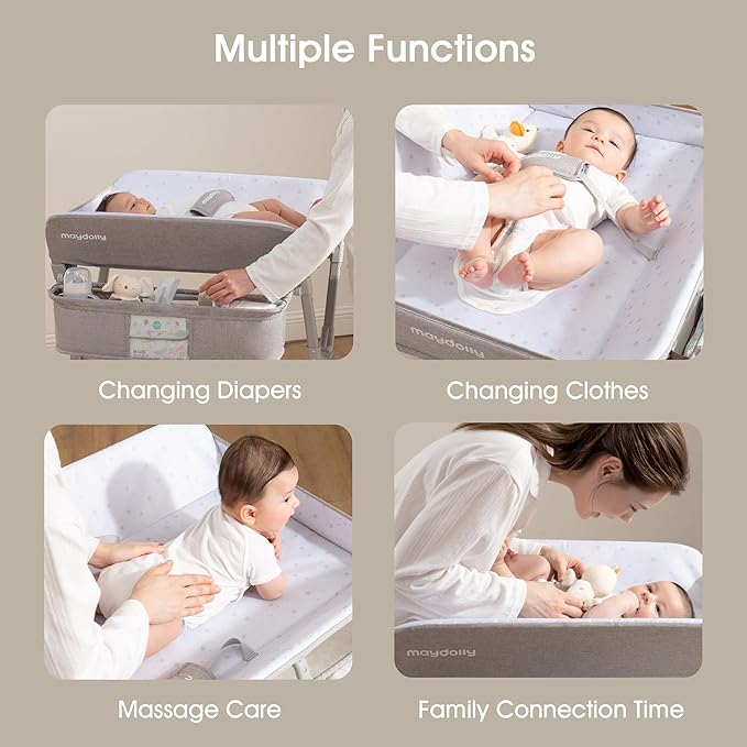 Maydolly Changing Table，Portable Diaper Changing Station, Foldable Baby Changing Table,Compact Nursery Diaper Changing Table for Baby，Adjustable Height，Mobile on Wheels (Grey)