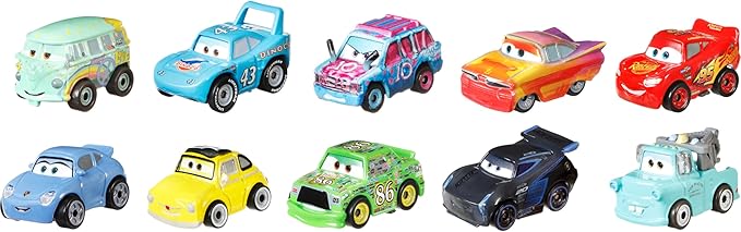 Mattel Disney and Pixar Cars Mini Racers 10-Pack, Collectible Set with 10 Toy Vehicles, Fan-Favorite Characters (Amazon Exclusive)