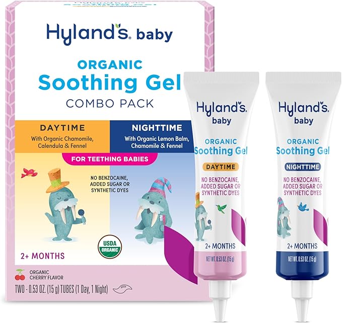 Hyland's Baby Organic Day and Night Soothing Gel Combo Pack, Cooling Gel for Oral Discomfort, Easy-to-Apply, Ages 2 Months and Up, 1.06 Ounce (2 Tubes of 0.53 oz.)