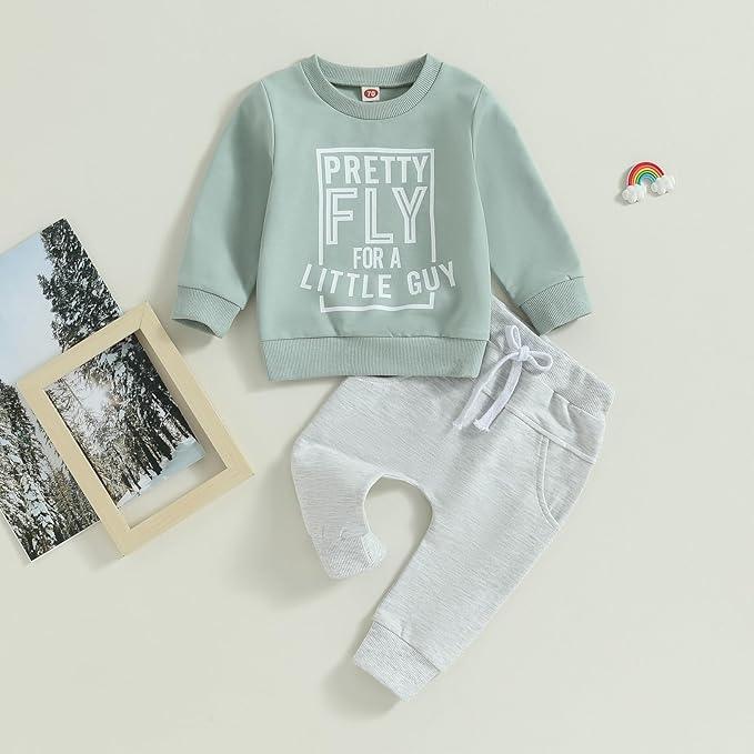 Toddler Baby Boy Fall Outfit Crewneck Long Sleeve Sweatshirt Tops Elastic Pants Jogger Cute Newborn Winter Clolthes Set