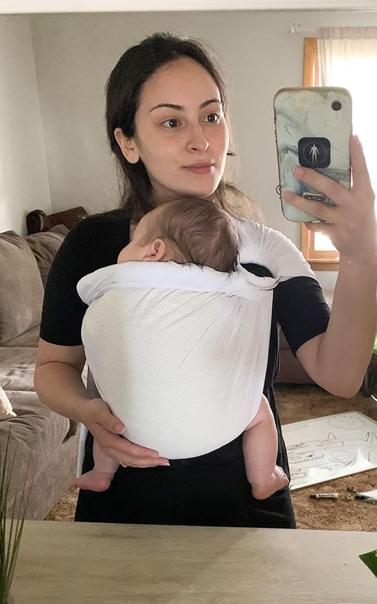 Baby Water Ring Sling Carrier | Lightweight Breathable Mesh Baby Wrap for Infant, Newborn, Kids and Toddlers | Perfect for Summer, Swimming, Pool, Beach | Great for Dad Too White