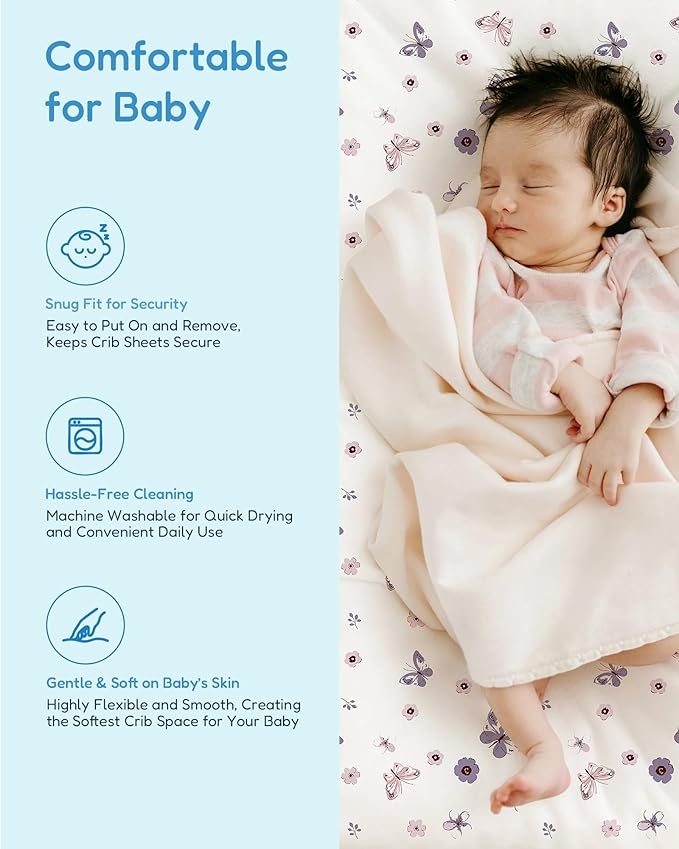 Crib Sheets 2 Pack, Fitted Crib Sheet for Standard Crib Mattress 28x52x9, Ultra Soft Jersey Knit, Breathable Stretchy Deep Pocket, Snug Fit Stays Put, Baby Crib Mattress Sheet