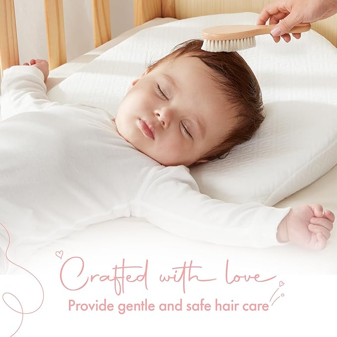 MYZI Baby Hair Brush Set – Baby Brush and Comb Set Newborn, Baby Comb and Brush Set Boy and Girl, Newborn Hair Brush and Newborn Comb - Baby Gift Set
