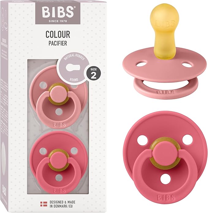 Bibs Pacifiers Color Collection, Set of 2 BPA-Free Latex Pacifiers Made in Europe, Round Nipple Baby Pacifier.