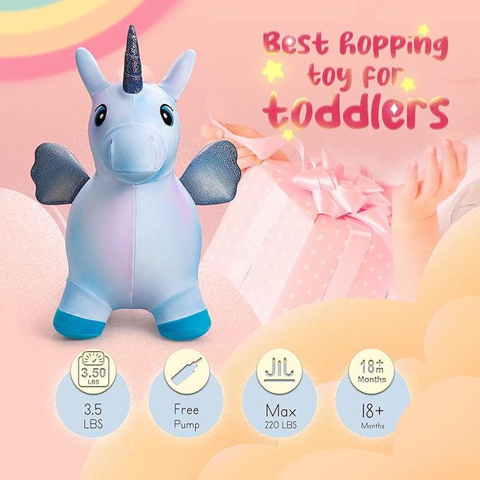 U&C Planet Multi Colored Unicorn Bouncy Horse for Toddlers, Bouncy Animals for Toddlers, Animal Hopper Bouncing Toys Gift for 18 Months 2 3 4 5 6 Years Old Outdoor Indoor with Pump