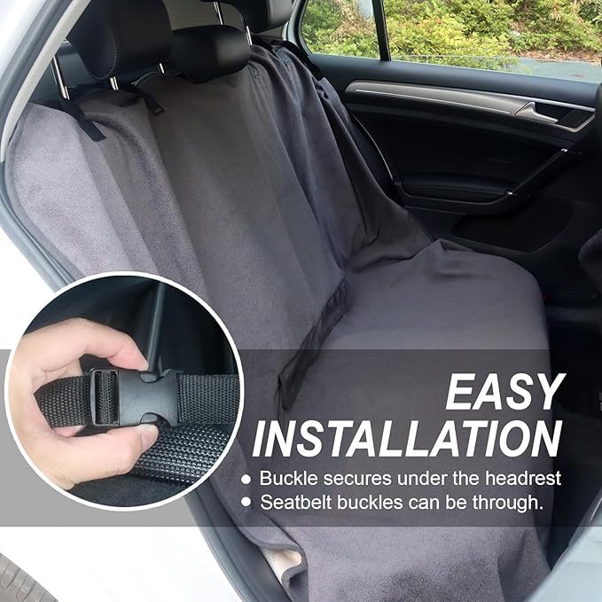 Back Seat Cover Protector for Dogs and Kids, Universal Waterproof Towel Rear Bench Seat Cover for Car, Truck, Van & SUV, Machine-Washable Backseat Car Covers (Gray, 1pcs Rear Seat)